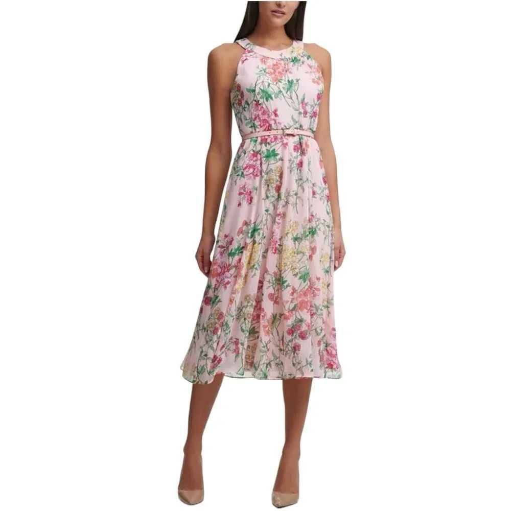 Tommy Hilfiger Summer Garden Floral Pink Bloom Spring Wedding Guest Dress sz 10